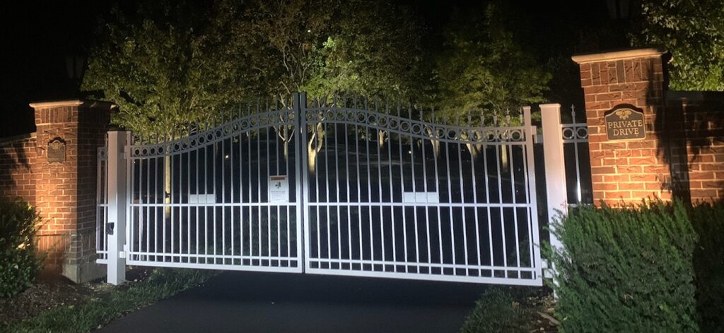 metal swing gates at private driveway