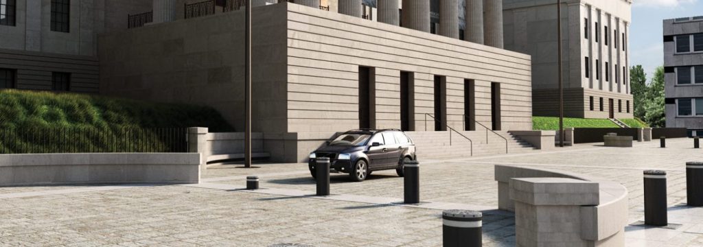 car passing through automated vertical bollards